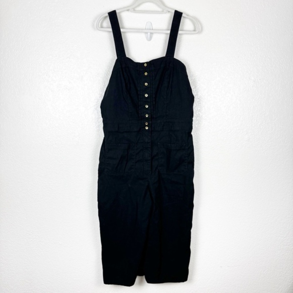 Anthropologie Black Button-Front Cotton Jumpsuit